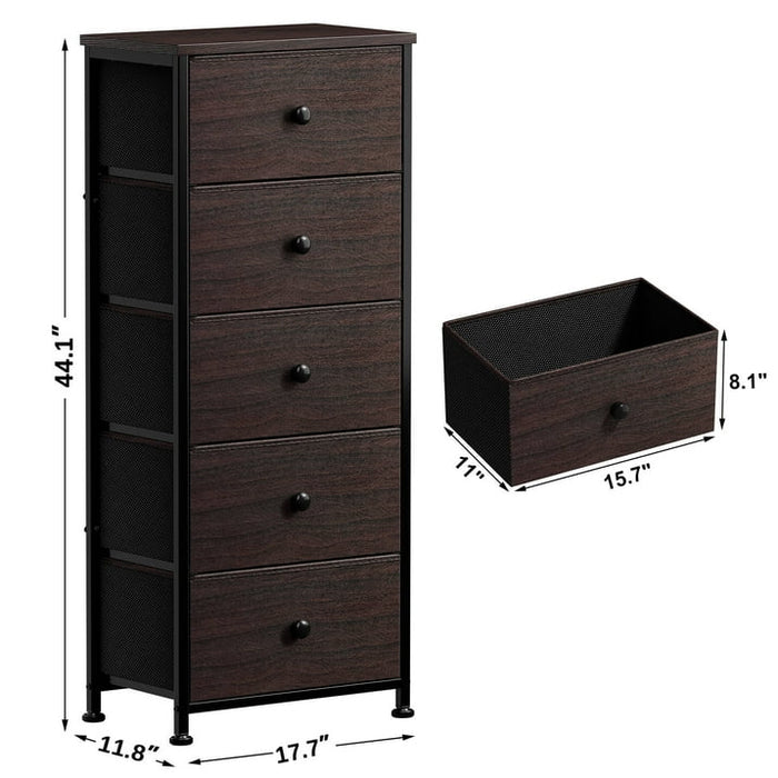 GUNAITO 5 Drawer Dresser for Bedroom Tall Narrow Chest of Drawers Fabric Storage Dresser for Adults,Brown - new