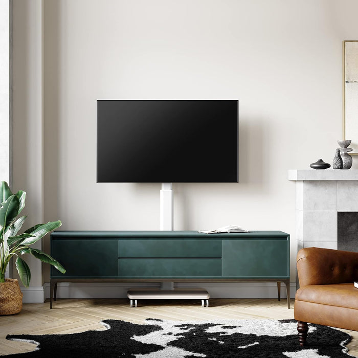 FITUEYES Rolling TV Stand for 32 to 65 70 Inch TVs, Portable Mobile TV Cart on Wheels, Tall Universal TV Floor Stands with Swivel Mount, Fit Corner, Bedroom, Living Room, Small Dorm (White) - Brand New