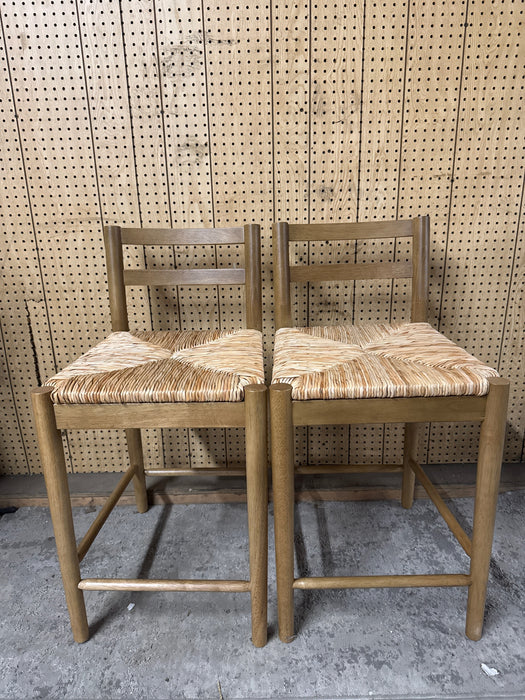 My Texas House Laurel Counter Stools with Woven Seagrass Seat, Kitchen, Warm Brown, 2 Pack - open_box