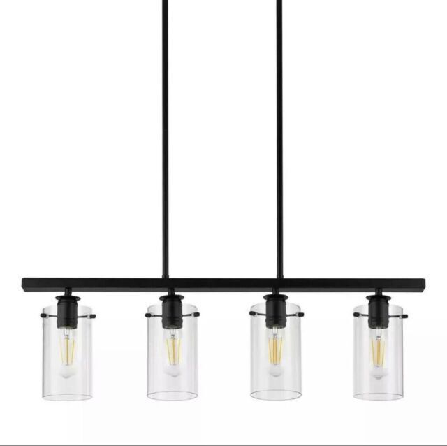 Hampton Bay HD4969A3 4-Lights Matte Black Clear Glass Kitchen Island Chandelier - open_box