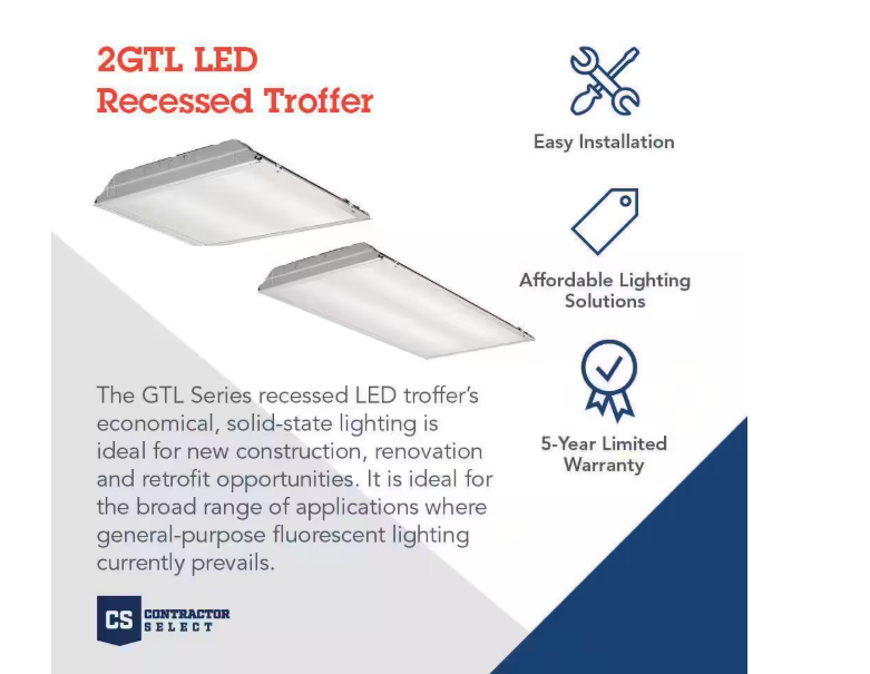 Lithonia Lighting Contractor Select GT 2 ft. x 4 ft. Integrated LED 4000 Lumens 4000K 120V Commercial Grade Recessed Troffer - new