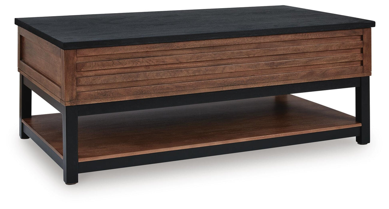 Kallari Warm Brown/Black Lift Top Cocktail Table