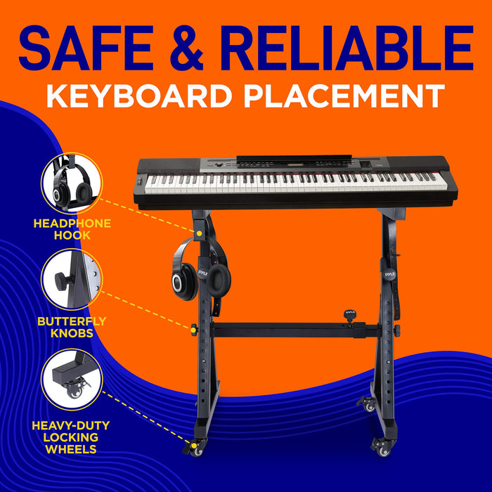 Pyle Universal Electronic Piano, Black Heavy-Duty Z Style Keyboard Stand with Locking Wheels, Adjustable Height and Width, Portable Organ Holder Rack, Collapsible Design (PKSTZ88) - open_box