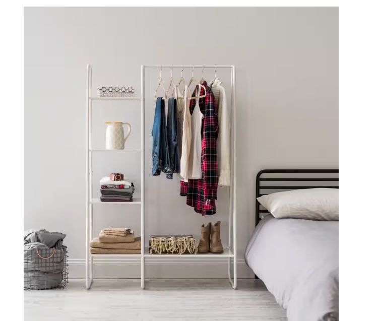 White Metal Garment Rack with Metal Mesh Shelves 39.60 in. L x 16.10 in. W x 59.80 in. H - new