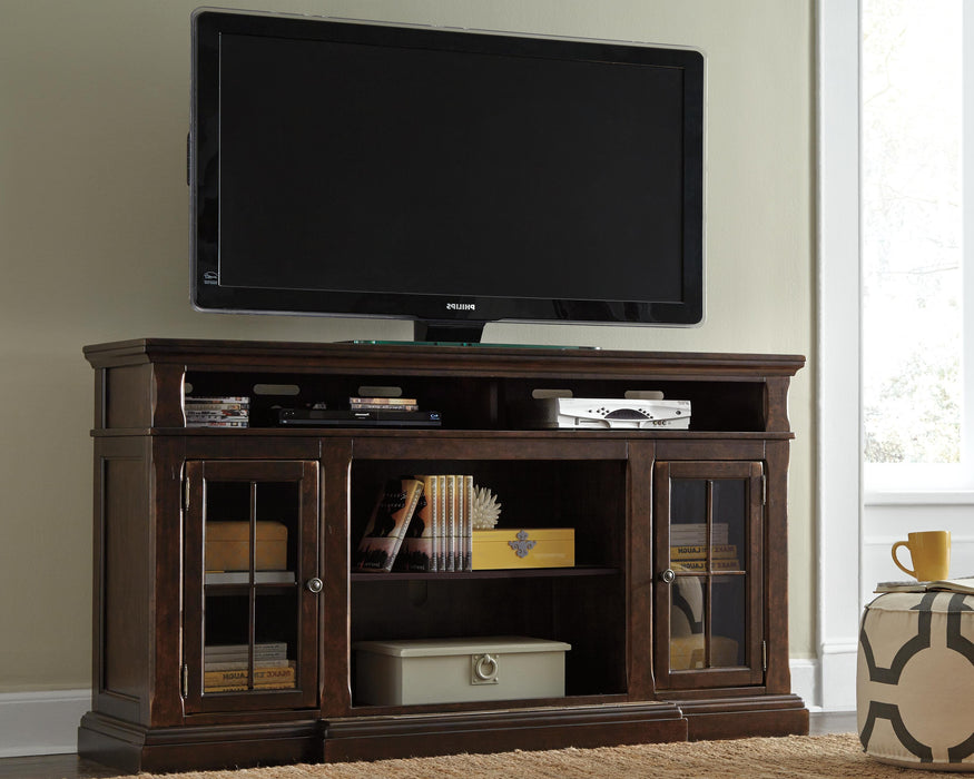 Roddinton Dark Brown XL TV Stand w/Fireplace Option