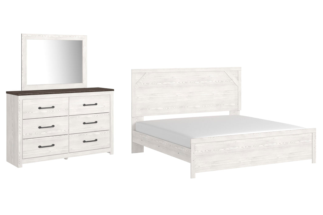 Gerridan White/Gray Gerridan King Panel Bed with Mirrored Dresser