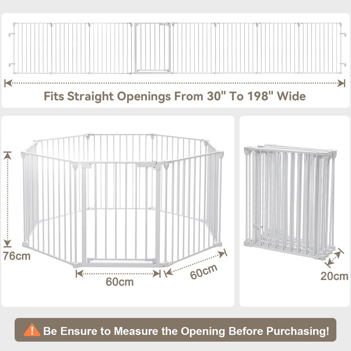 Baby Gates, 8Panel 198" Extra Wide 30" Tall Baby Gates Fireplace Fence Toddler Playard, White - new