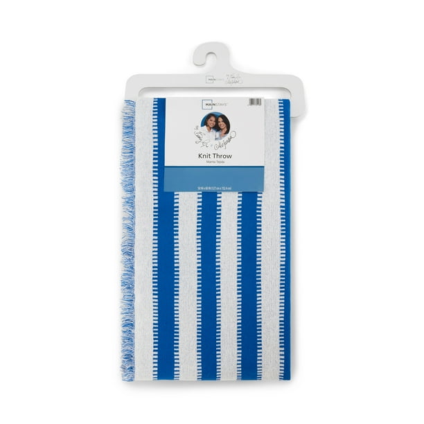 Mainstays by Becky G. & Alejandra Tapestry Knit Throw, Blue Stripe, 50" x 60" - open_box