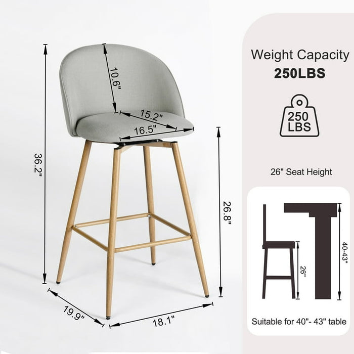 Homy Casa Modern Swivel Counter Stool 2-Piece Set, 26-inch Height Upholstery Barstools Set of 2, Ideal for Kitchen or Counter,Grey - new