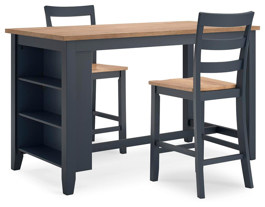 Gesthaven Natural/Blue Gesthaven Counter Height Dining Table and 2 Barstools