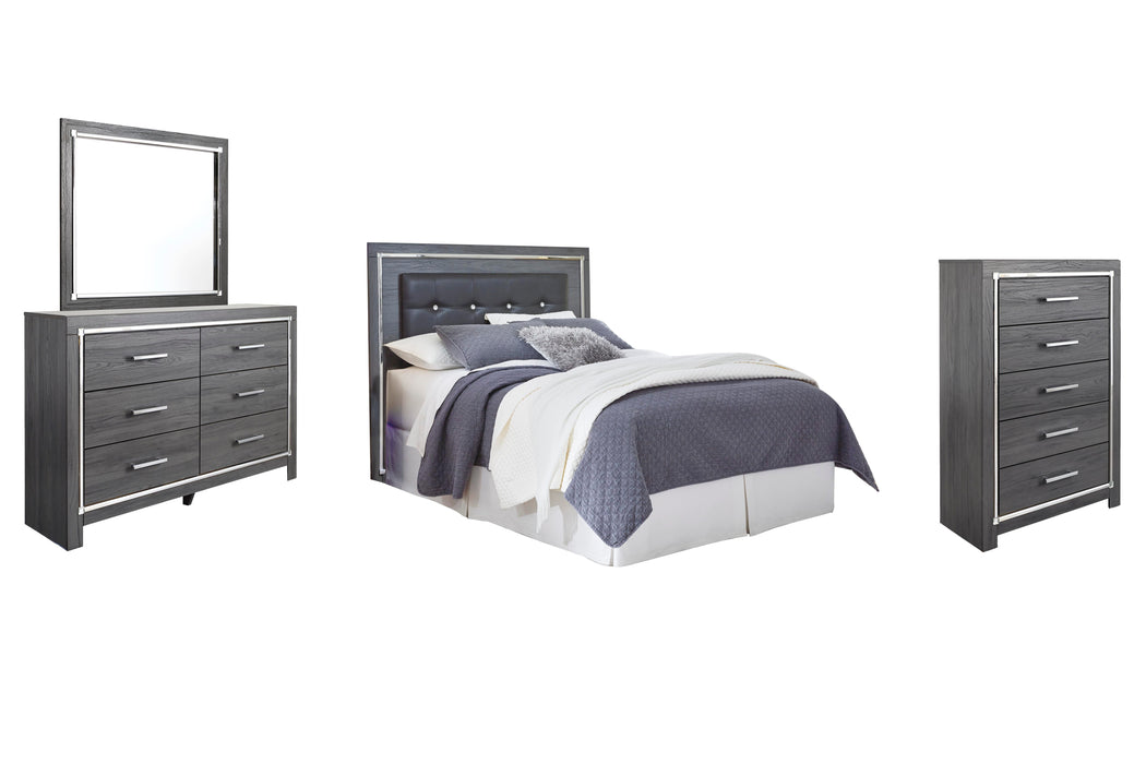 Lodanna Gray Lodanna Queen/Full Upholstered Panel Headboard Bed with Mirrored Dresser and Chest
