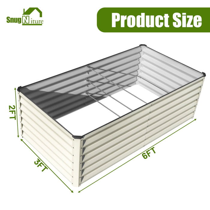 SnugNiture 6x3x2 ft Galvanized Metal Raised Garden Bed, Large Outdoor Planter Box for Vegetables & Flowers, White