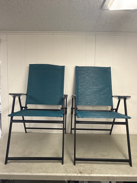(2 pack) Mainstays Greyson Steel and Sling Folding Outdoor Patio Armchair - 2 Pack, Teal - new