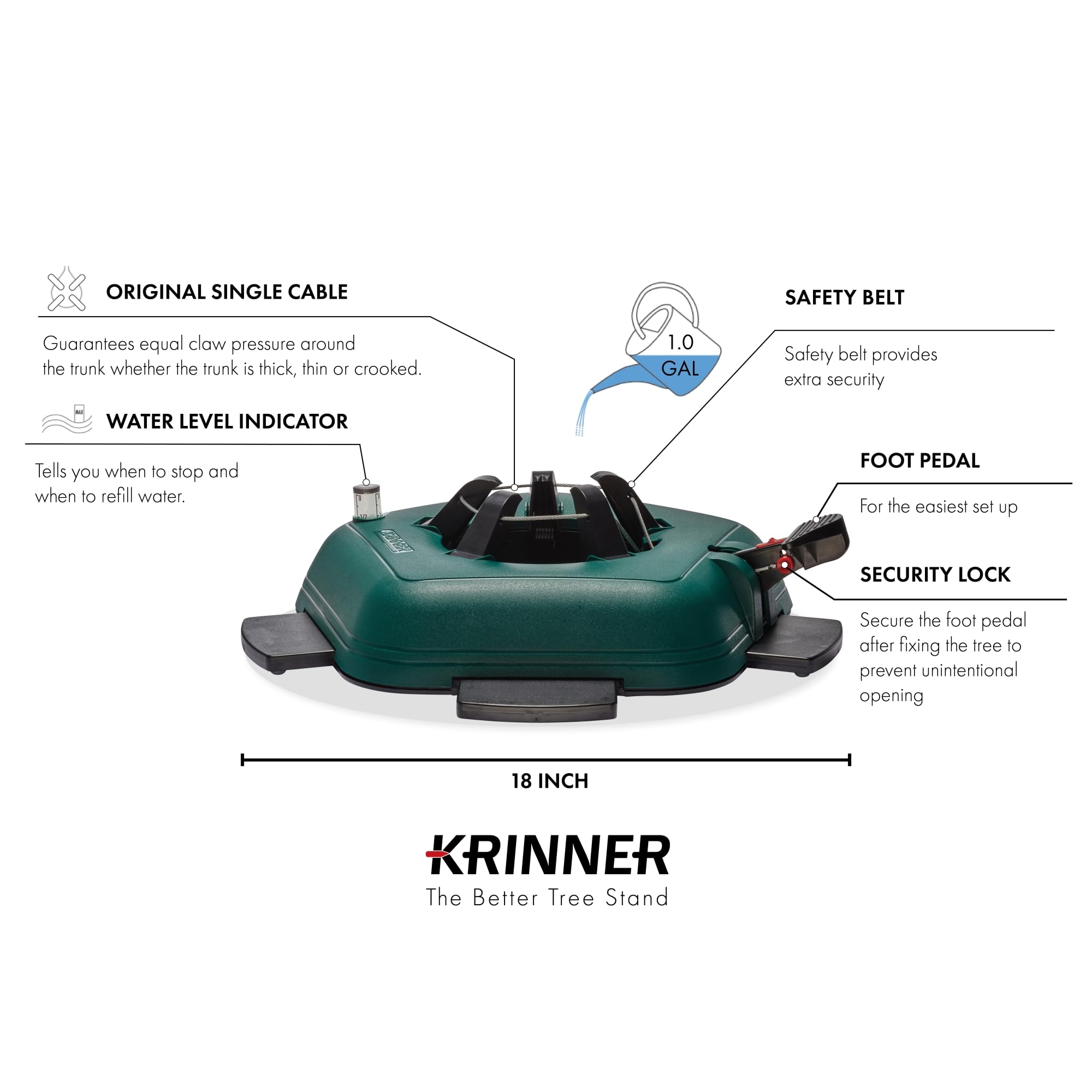 Krinner - Tree Genie L (Gen 2)- Single Cable Operation, Water Level Indicator, 5 Stabilizer Feet, Up to 8 Foot Trees - Christmas Tree Stand - open_box