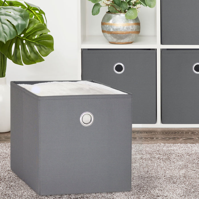 Mainstays Collapsible Fabric Cube Storage Bins (10.5" x 10.5"), 4 Pack, Grey Flannel - new