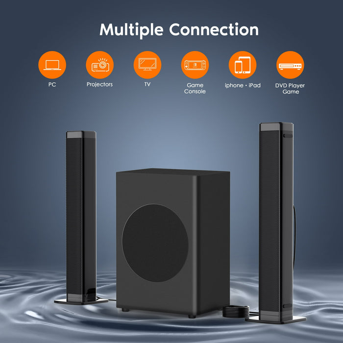 GCZ Soundbar with Subwoofer, 2.1 CH Separable Sound Bars for TV, Bluetooth/HDMI-ARC/Aux/Opt 3D Surround Sound - new