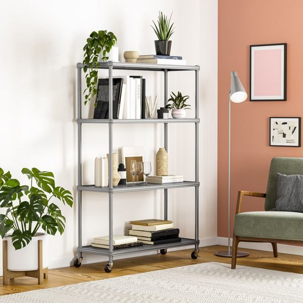 Seville Classics HOME 4-Tier Steel Shelving with Shelf Liners, 36" W x 14" D x 56.5" H, Platinum - new