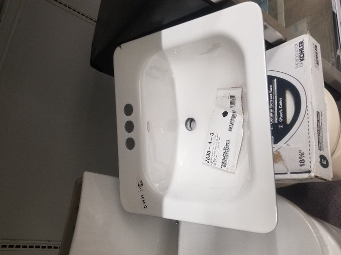 KOHLER K-2890-4-0 Tahoe Metal Frame Bathroom Sink, White (CONER DAMAGED) - display_model
