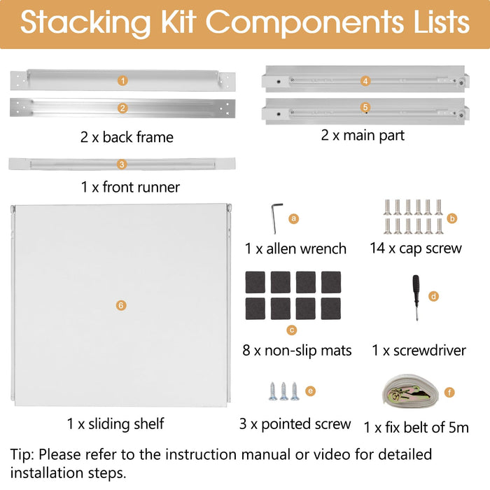 SEISSO Washer Dryer Stacking Kit, 23.5" Stacking Kit for Washing Machine & Dryer, Stainless Steel Laundry Stacking Kit with Fix Belt and Rubber Mats Fit for Front Load Washer and Dryer Combo