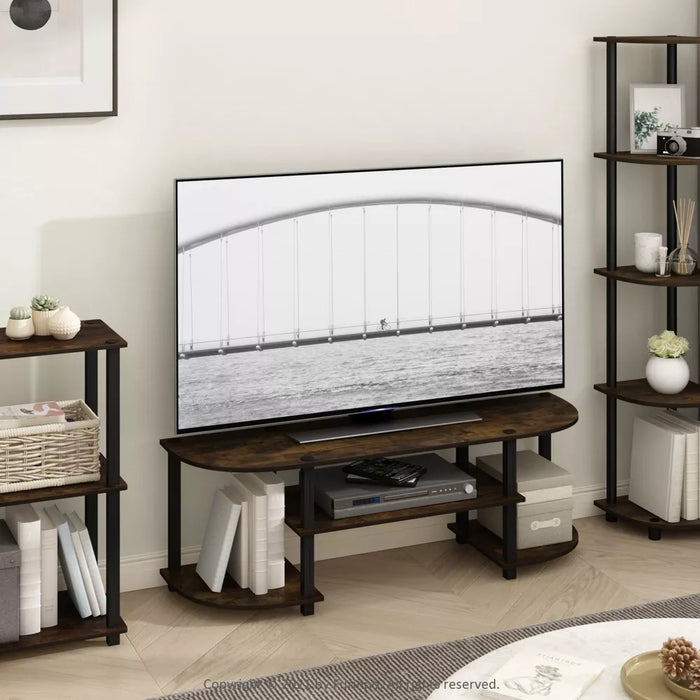 Furinno Wide TV Stand Entertainment Center for TV's up to 55" with Open Bookcases Shelves Amber Pine/Black - new