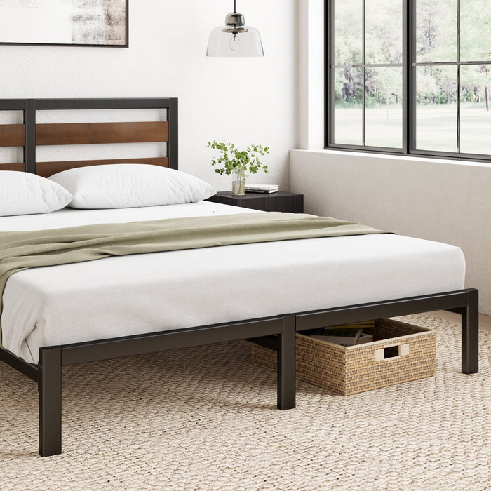 Zinus 35" Shen Bamboo Wood and Metal Platform Bed Frame, Queen - new