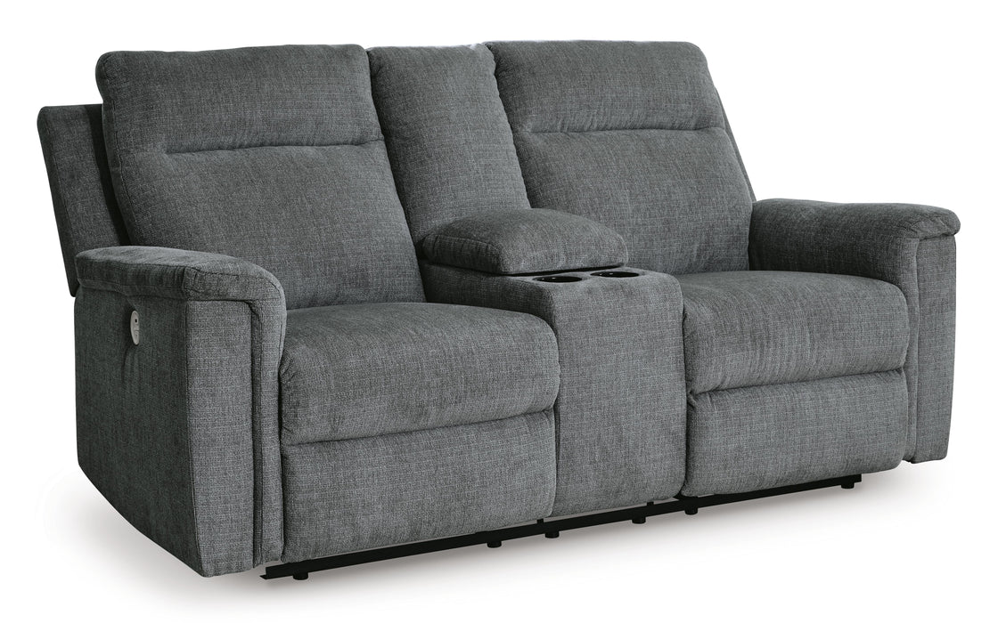 Barnsana Gravel Barnsana Power Reclining Loveseat with Console