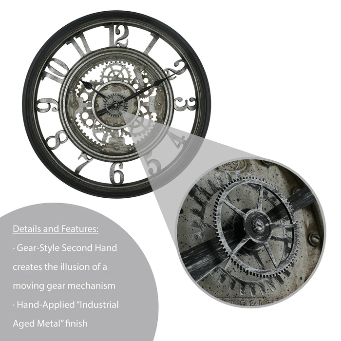 Better Homes and Gardens 20 Indoor Rustic Metal Arabic Moving Gear Analog Wall Clock - open_box