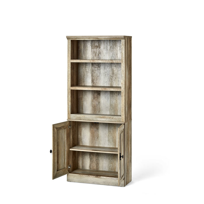 Better Homes & Gardens 71" Crossmill 5 Shelf Bookcase with Doors, Weathered Wood Finish - new