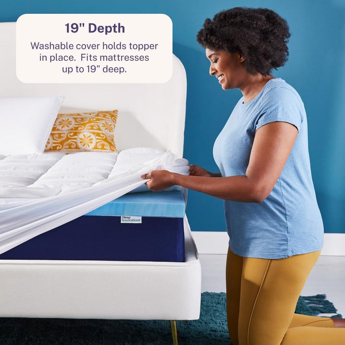 Sleep Innovations Dual Layer 4 Inch Memory Foam Mattress Topper, Twin Size, Medium Support, 2 Inch Cooling Gel Memory Foam Plus 2 Inch Pillow Top Cover - new