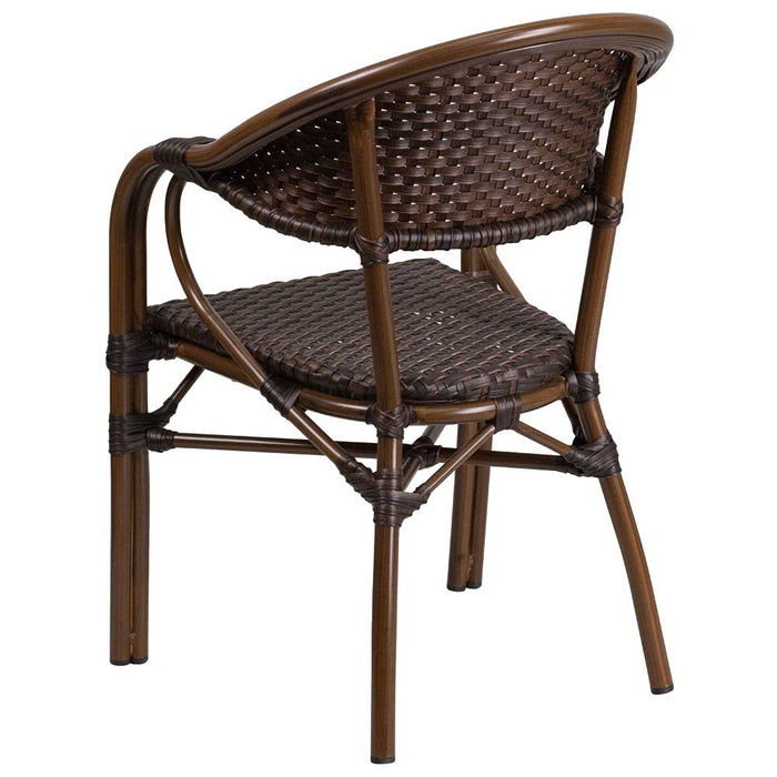 Flash Furniture Milano Series Dark Brown Rattan Restaurant Patio Chair with Red Bamboo-Aluminum Frame - new