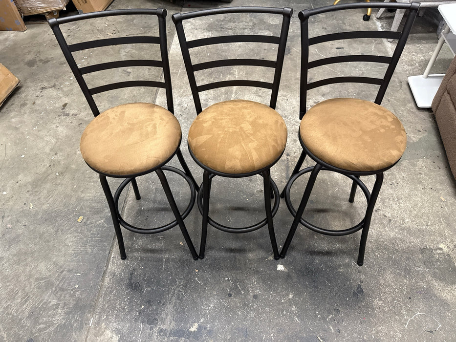 Mainstays 3 Pack Indoor Adjustable 24" or 29" Bronze Ladder Back Swivel Barstool, Tan Microfiber Seat - new