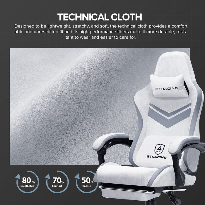 GTRACING GTW-300 Ergonomic Adjustable Height Reclining Fabric Gaming Chair , White/Gray - open_box