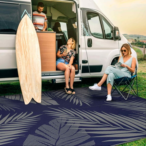 DEORAB 6'x9' Outdoor Rugs Patio Waterproof Outside Mat Reversible Plastic Camping Carpet,Blue & Grey - new