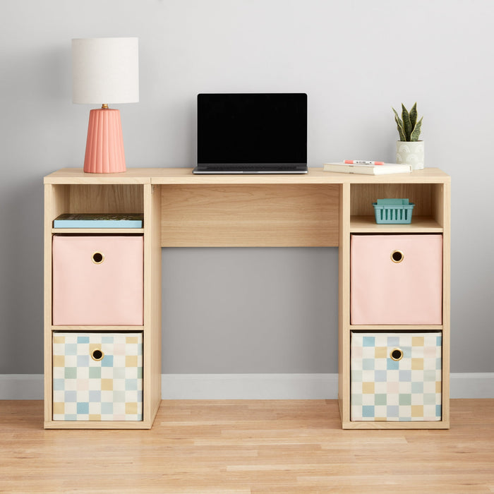 Mainstays 4-Cube Storage Desk, Spring Pine Computer Decor Desk Gift - new
