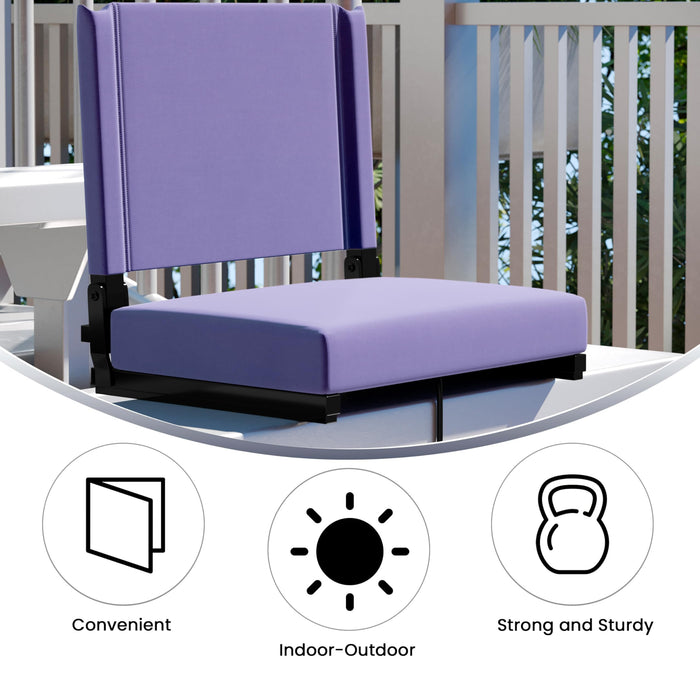 Flash Furniture Grandstand Portable Stadium Seat for Bleachers or Benches, Folding Padded Stadium Chair with Carrying Handle, 500 lb. Weight Capacity, Purple - new