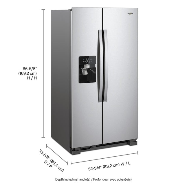 Whirlpool 21.4-cu ft Side-by-Side Refrigerator with Ice Maker, Water and Ice Dispenser (Fingerprint Resistant Stainless Steel) - display_model