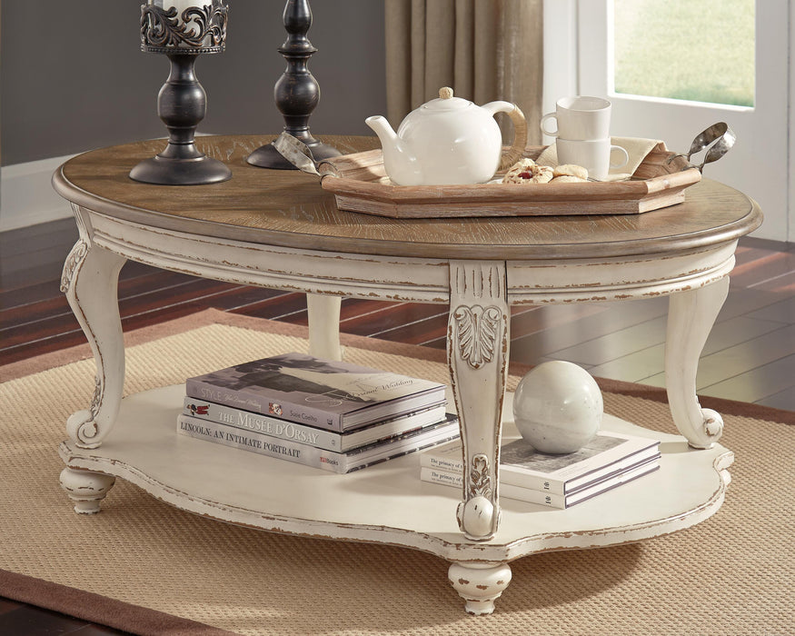 Realyn White/Brown Oval Cocktail Table
