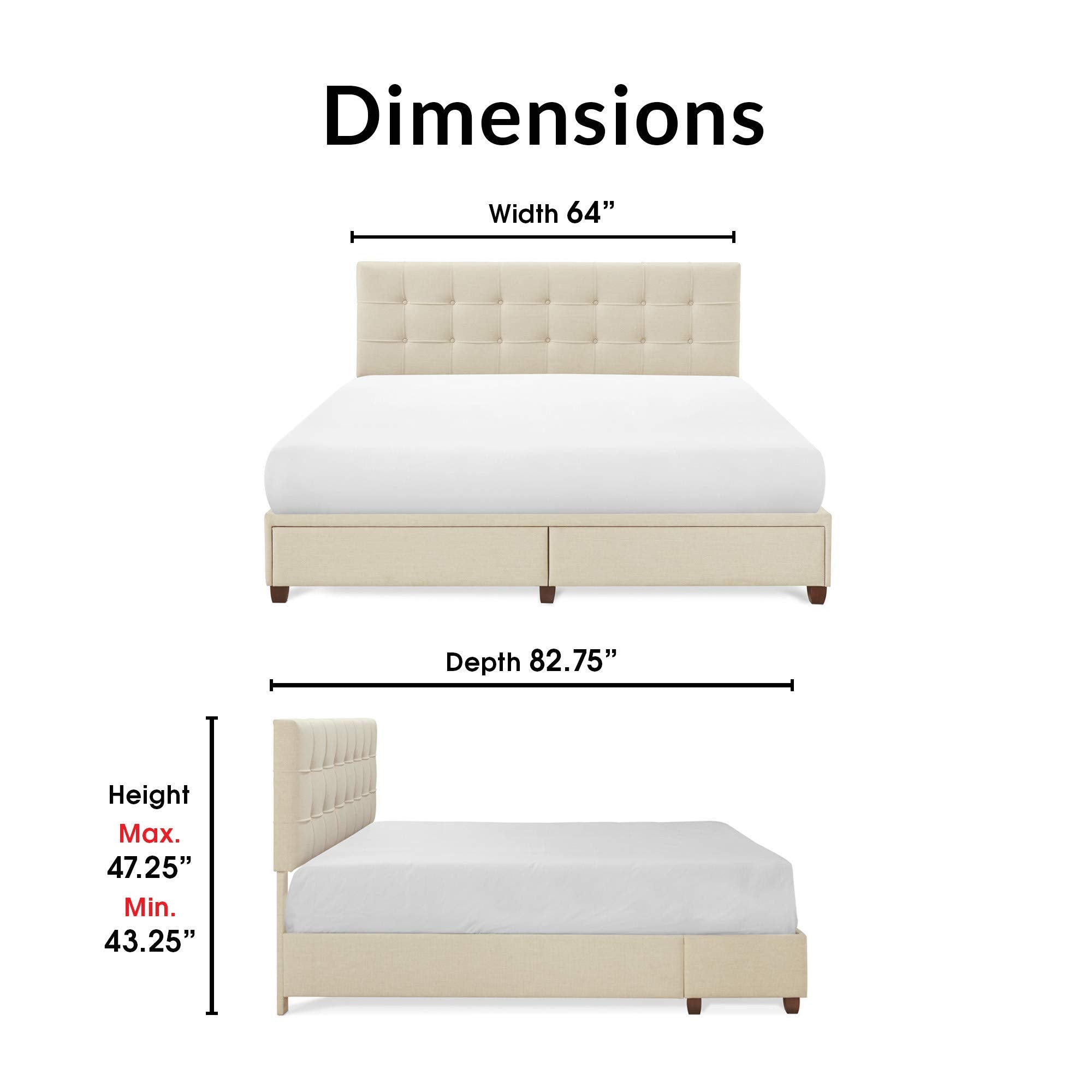 ClickDecor Edmond Bed Frame with Storage, Modern Adjustable Height Headboard, Soft Fabric Upholstery, Queen Size, Beige - open_box