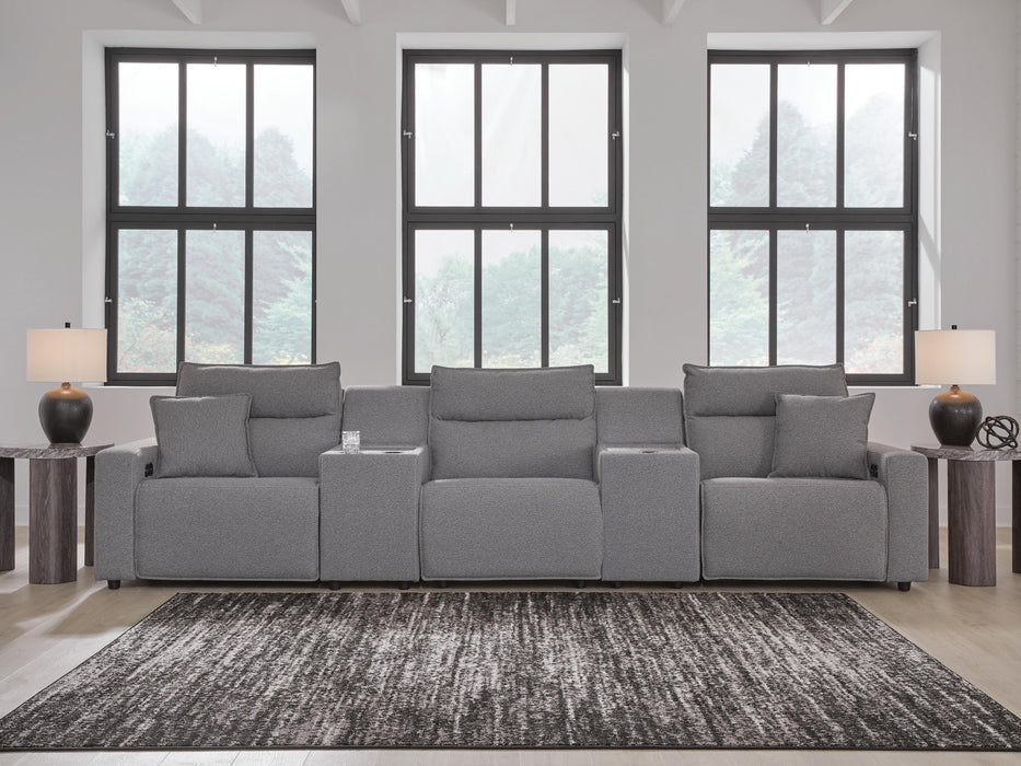 Signature Design Salt and Pepper 5-Piece Power Reclining Sectional with Consoles
