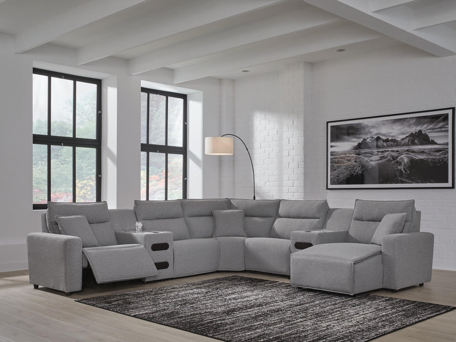 7-Piece Power Reclining Sectional with Chaise and Audio Consoles