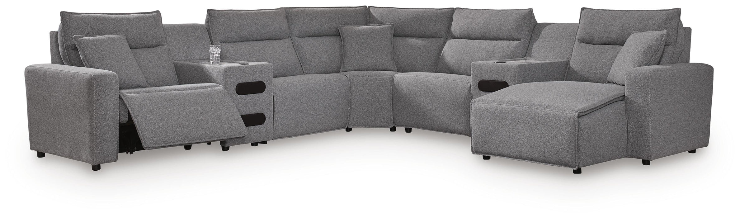 7-Piece Power Reclining Sectional with Chaise and Audio Consoles