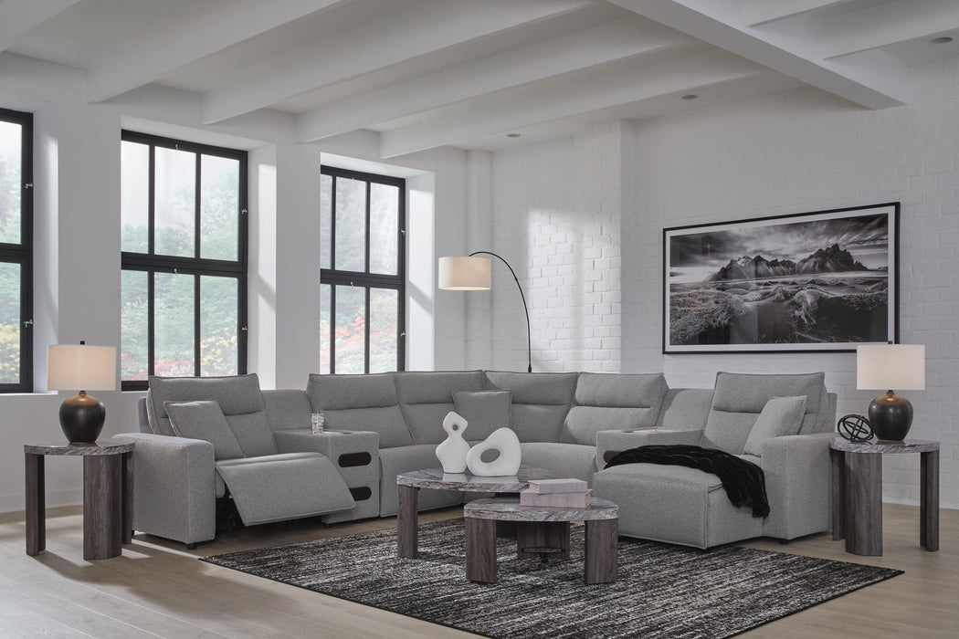 7-Piece Power Reclining Sectional with Chaise and Audio Consoles