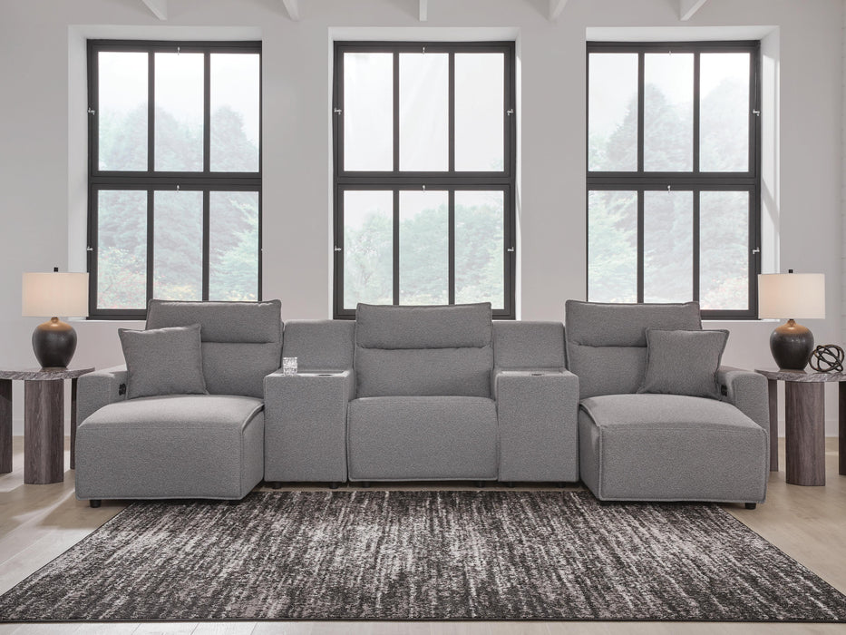 Signature Design Salt and Pepper 5-Piece Power Reclining Sectional with Chaise and Consoles