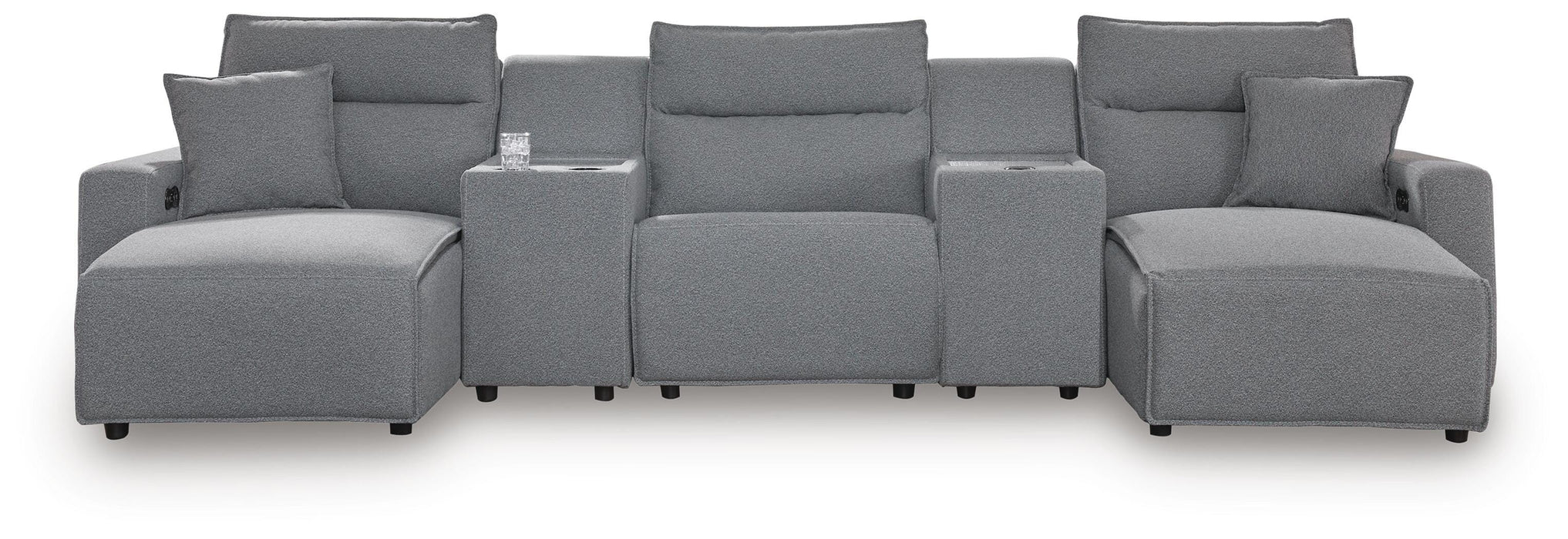 Signature Design Salt and Pepper 5-Piece Power Reclining Sectional with Chaise and Consoles