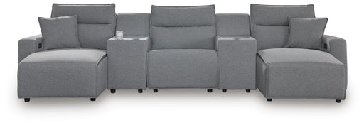 Signature Design Salt and Pepper 5-Piece Power Reclining Sectional with Chaise and Consoles