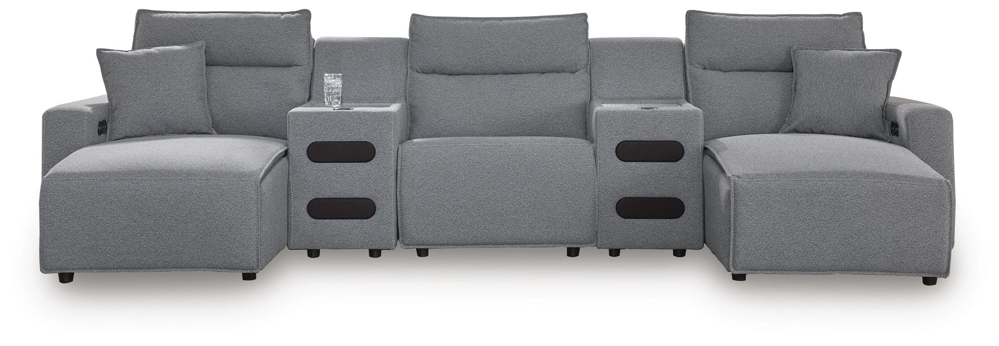 5-Piece Power Reclining Sectional with Chaise and Audio Consoles