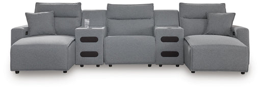 5-Piece Power Reclining Sectional with Chaise and Audio Consoles