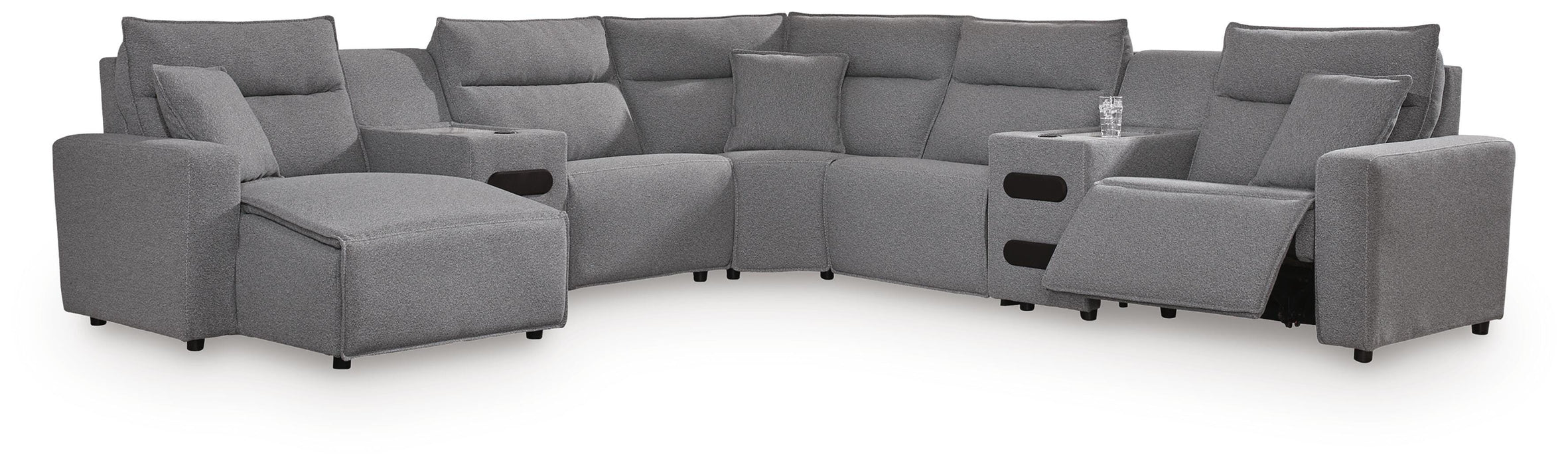 7-Piece Power Reclining Sectional with Chaise and Audio Consoles