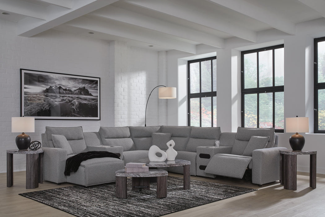 7-Piece Power Reclining Sectional with Chaise and Audio Consoles