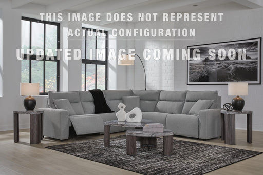 Signature Design Salt and Pepper 5-Piece Power Reclining Sectional with Consoles